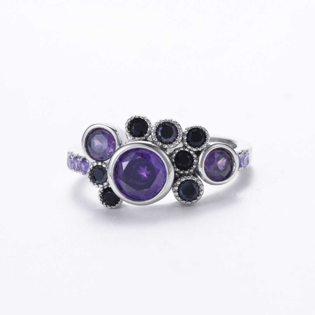 Gleam Ring with Amethyst and Black Diamonds in 14k White Gold