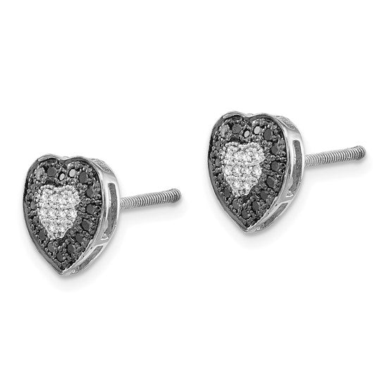 Aphrodite Studs in rhodium-plated sterling silver with black and white diamonds