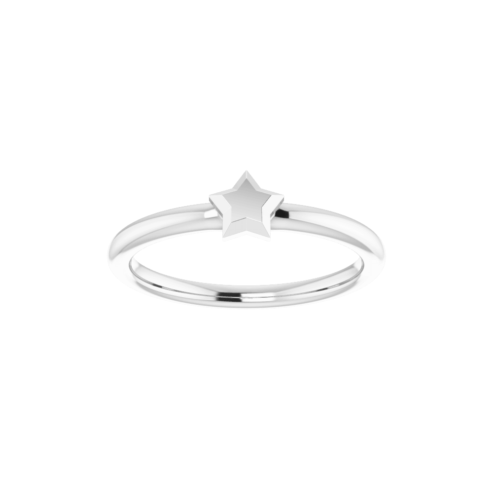 14k white gold stackable ring with geometric star design