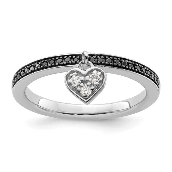 Darkheart Ring in sterling silver with white diamond heart charm and black diamond band