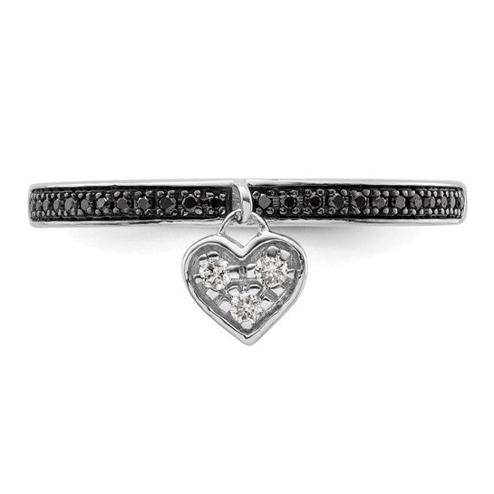 Darkheart Ring in sterling silver with white diamond heart charm and black diamond band