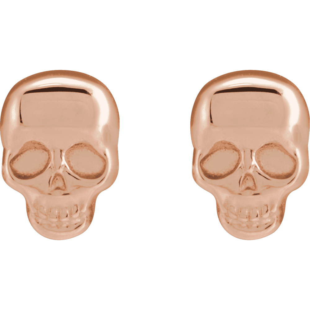 14k Rose Gold Skull Stud Earrings