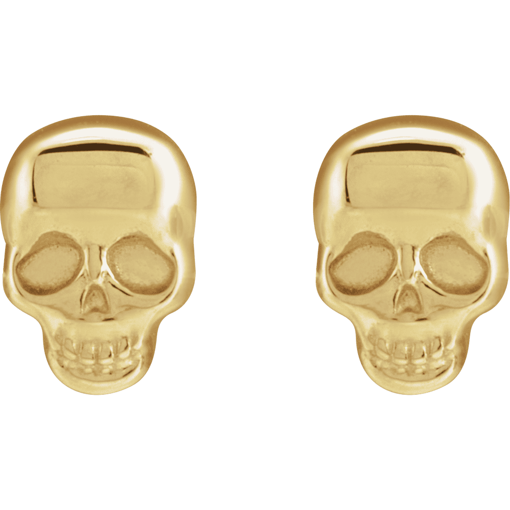 14k Yellow Gold Skull Stud Earrings