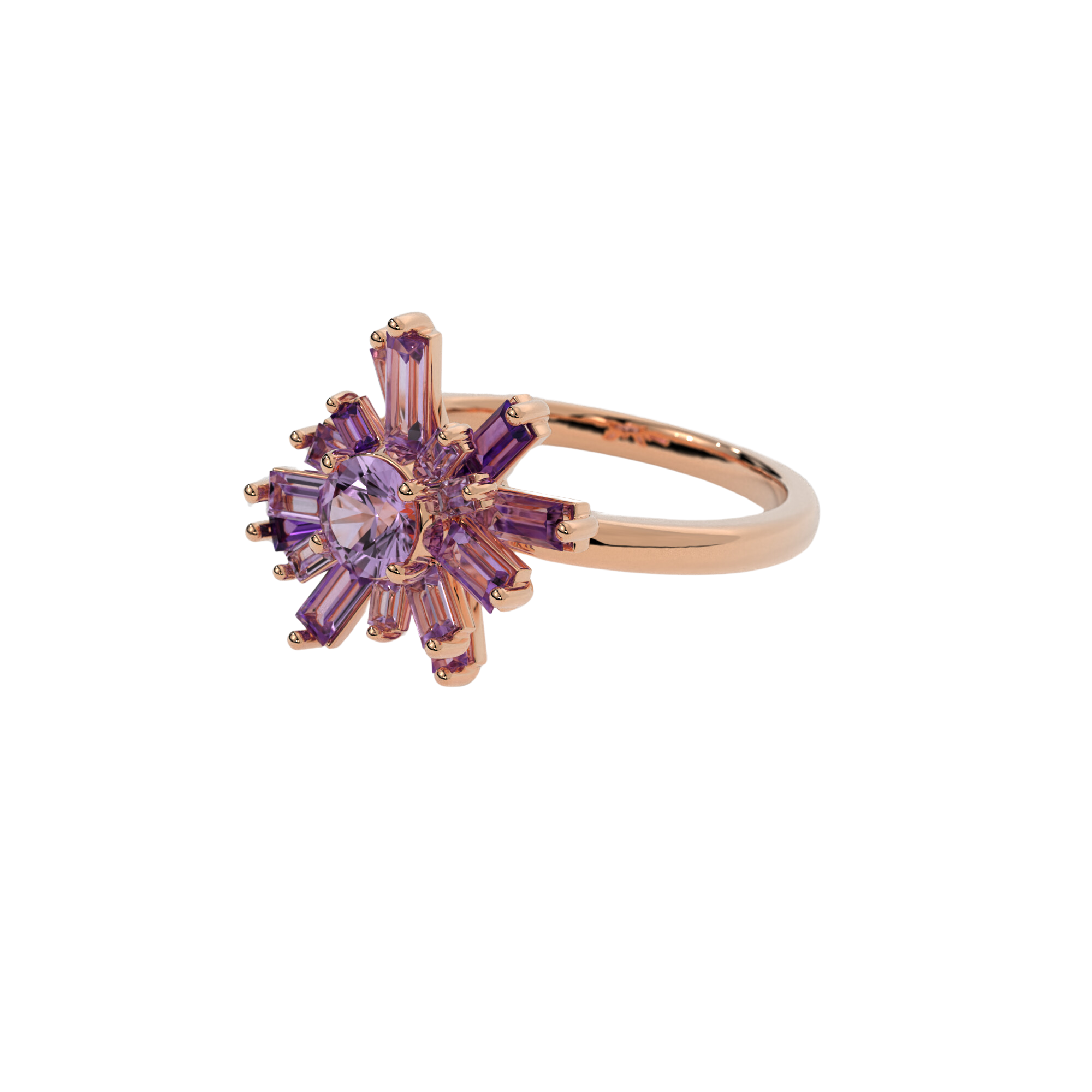 Geode Ring in 14k rose gold with amethyst stones, inspired by nature, crystal shards, and geodes