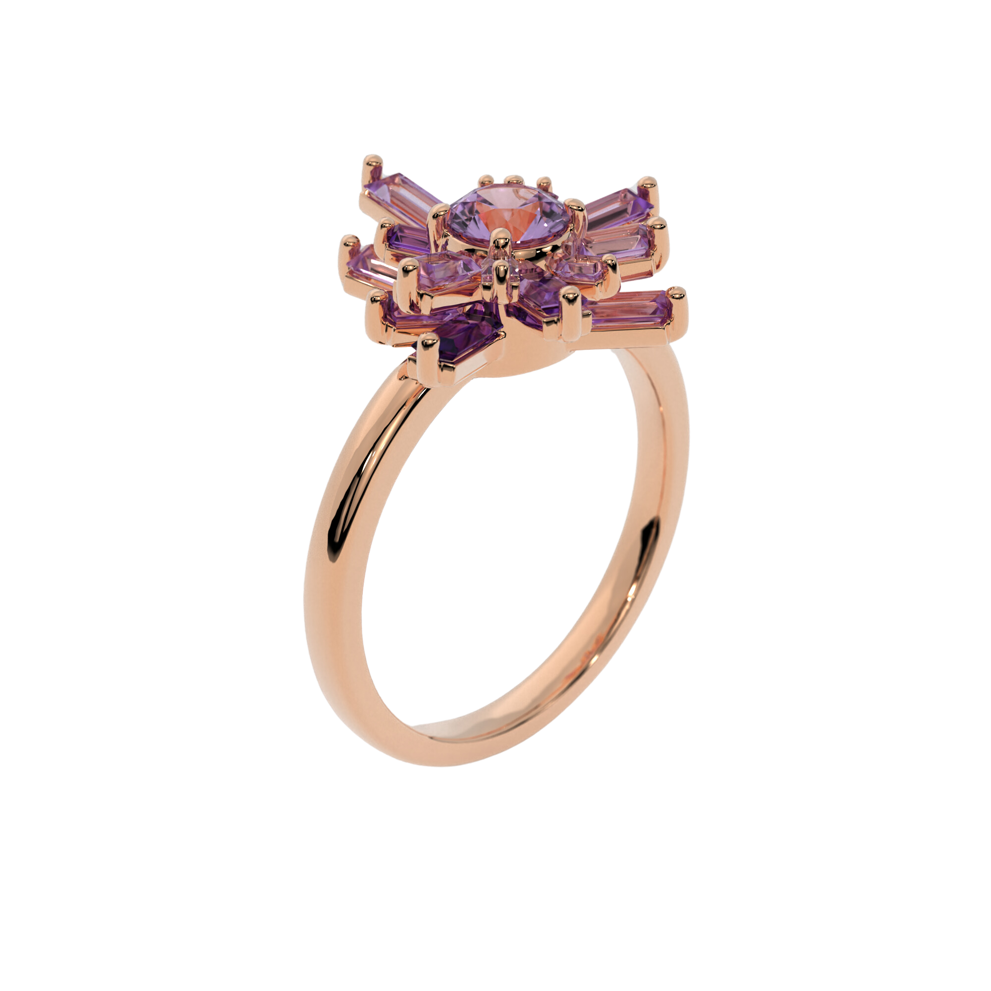 Geode Ring in 14k rose gold with amethyst stones, inspired by nature, crystal shards, and geodes