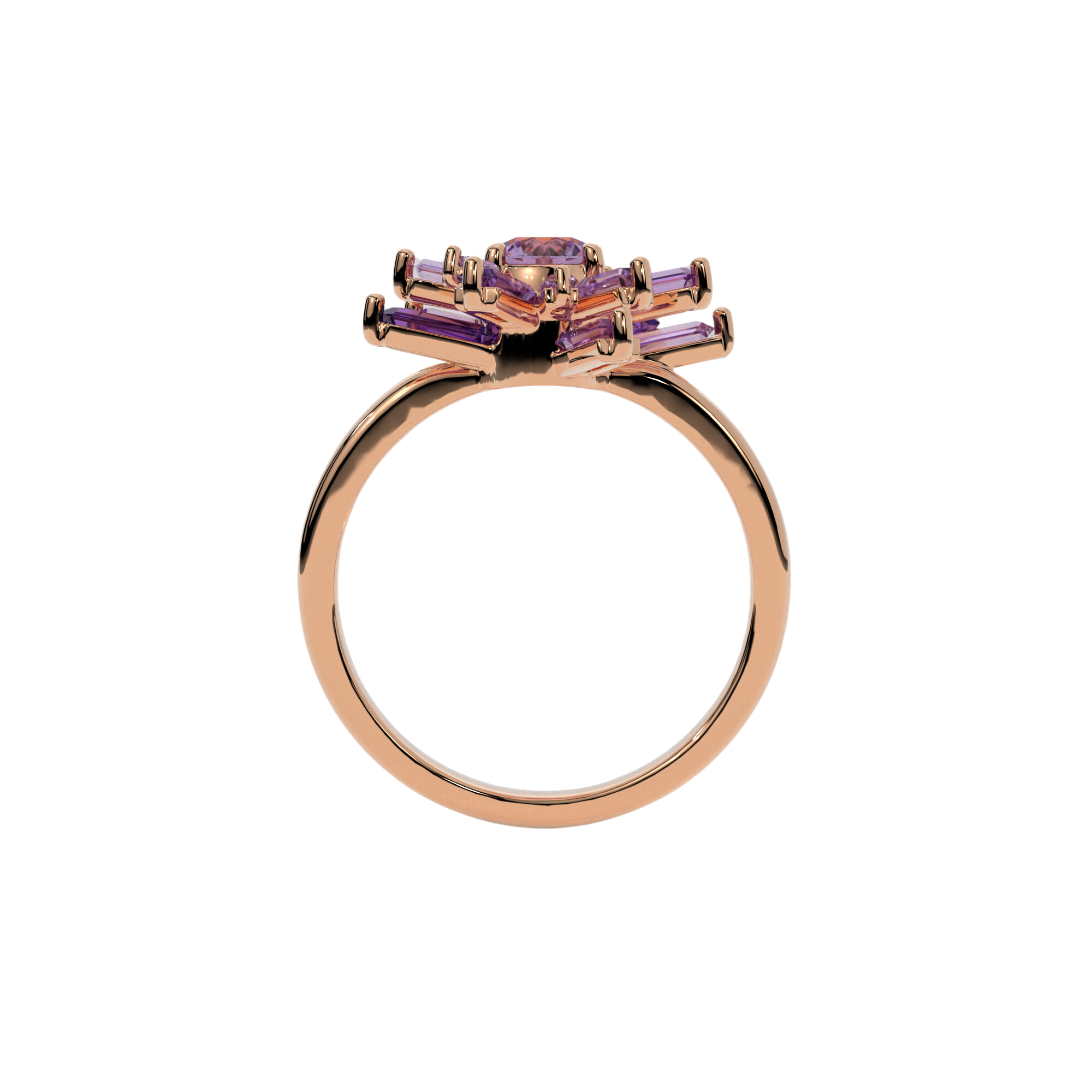 Geode Ring in 14k rose gold with amethyst stones, inspired by nature, crystal shards, and geodes