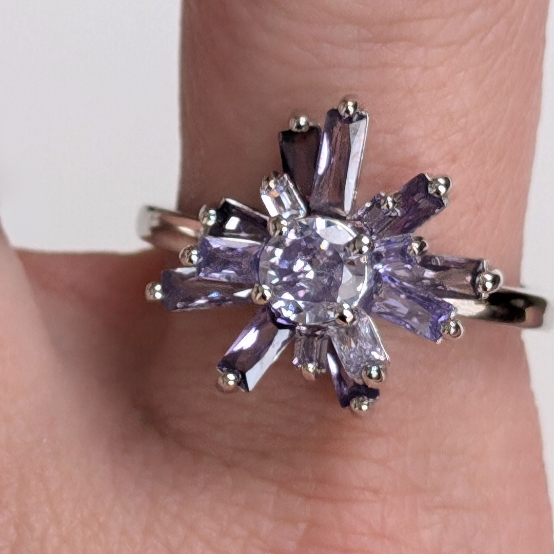 Geode Ring in 14k white gold with amethyst stones, inspired by nature, crystal shards, and geodes