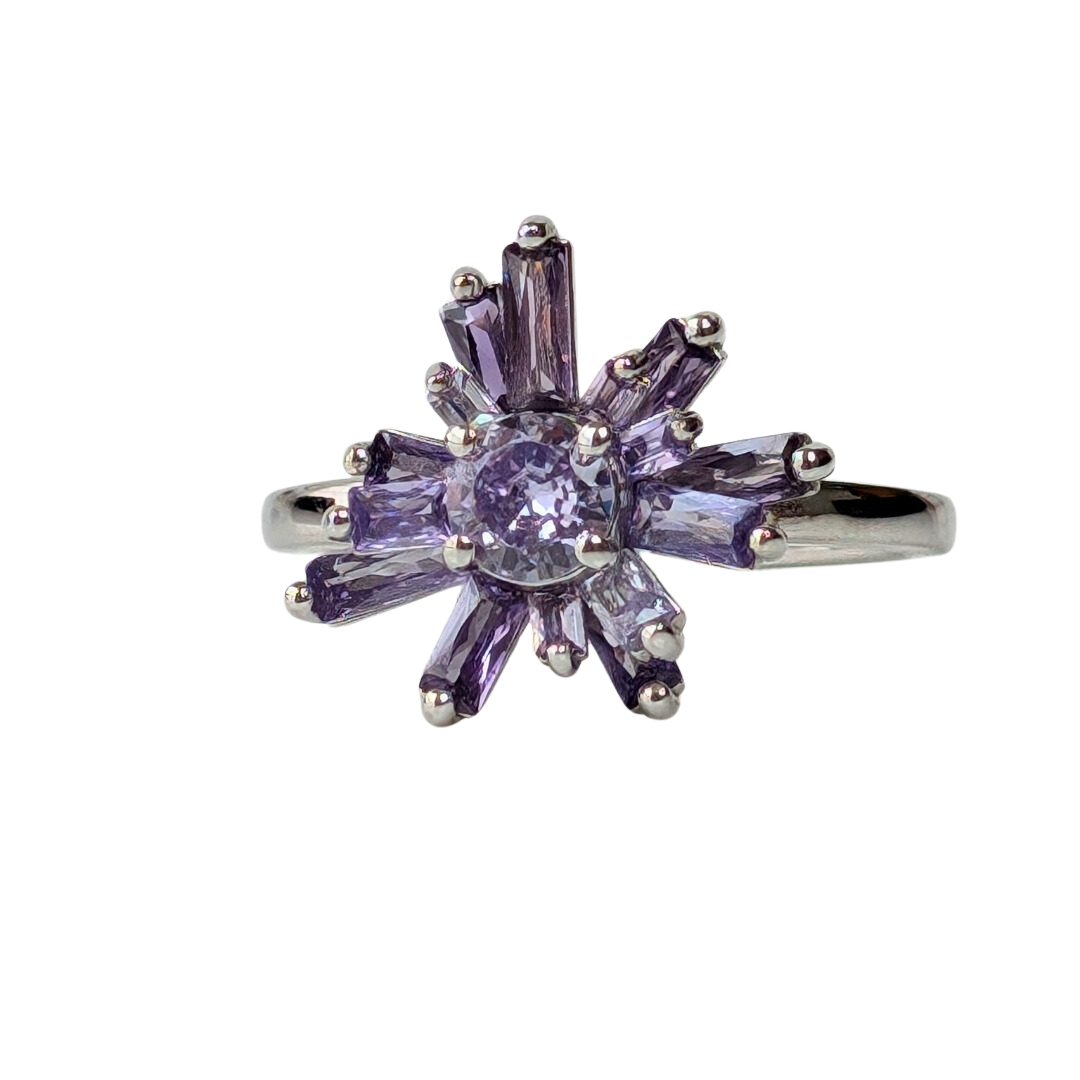 Geode Ring in 14k white gold with amethyst stones, inspired by nature, crystal shards, and geodes