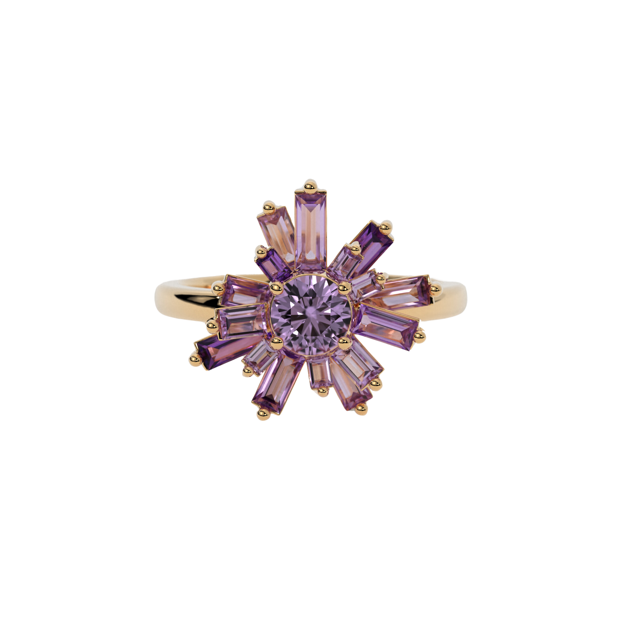 Geode Ring in 14k yellow gold with amethyst stones, inspired by nature, crystal shards, and geodes