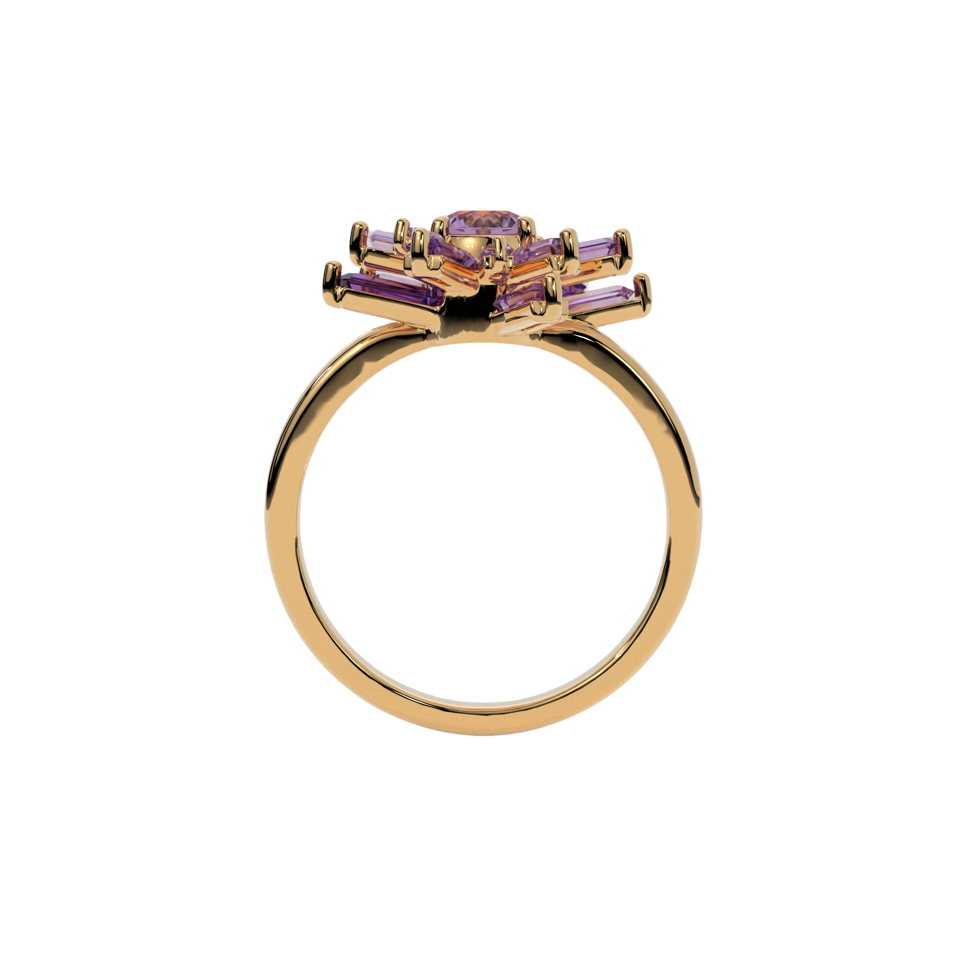 Geode Ring in 14k yellow gold with amethyst stones, inspired by nature, crystal shards, and geodes