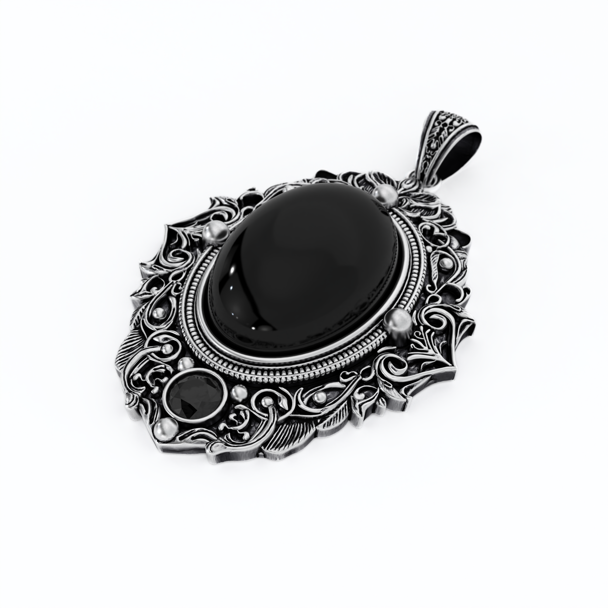 Blackened sterling silver Haunted Mirror Pendant with black onyx and black diamond