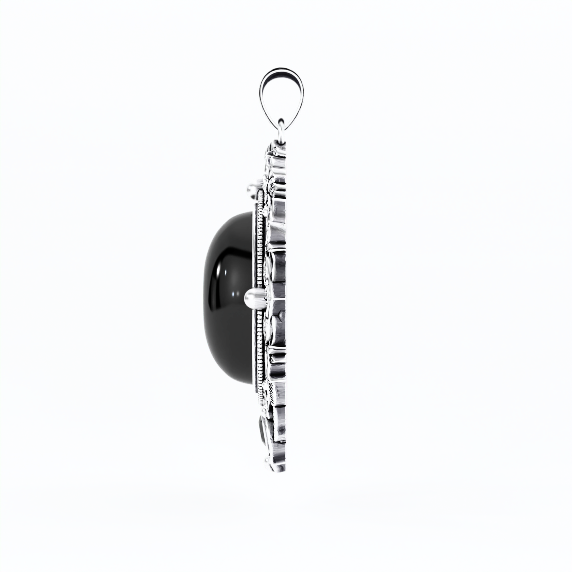 Blackened sterling silver Haunted Mirror Pendant with black onyx and black diamond