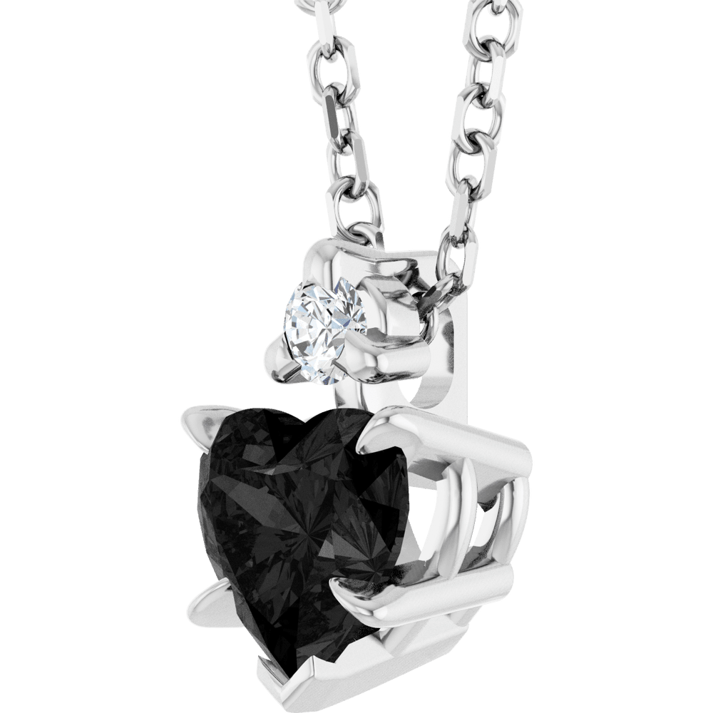 14k white gold necklace with heart-shaped black onyx and round gemstone, Heart's Desire Necklace