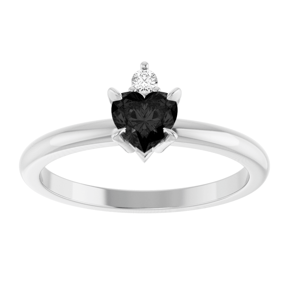 14k white gold ring with heart-shaped black onyx and round gemstone