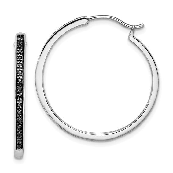 Legacy Hoops in sterling silver with black diamonds, 30mm size - A classic reimagined