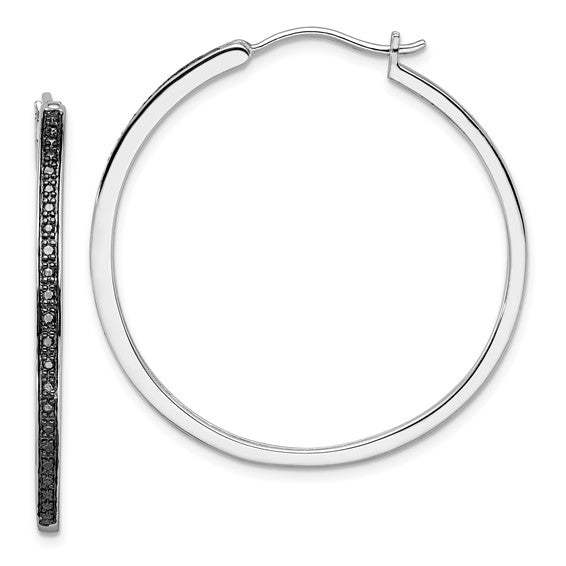 Legacy Hoops in sterling silver with black diamonds, 40mm size - A classic reimagined