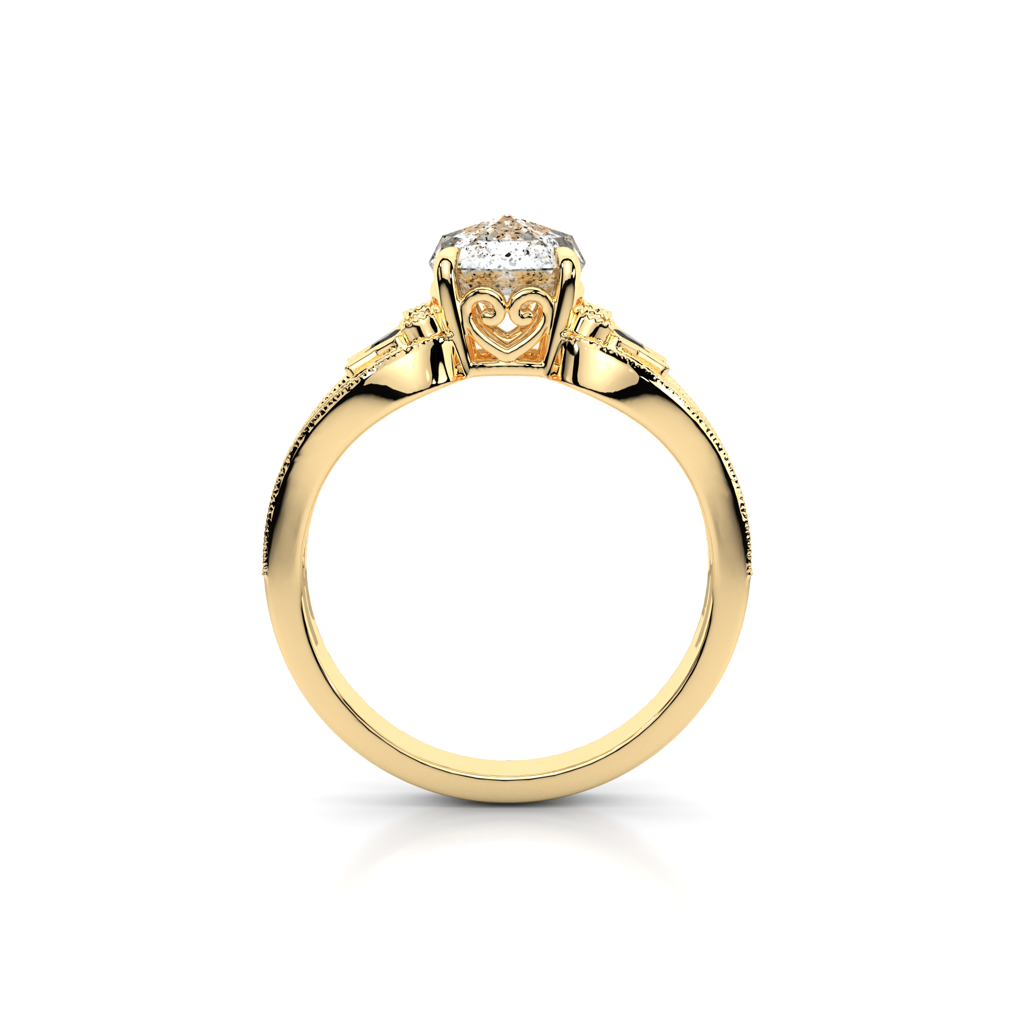 Moonbeam Ring in 14k yellow gold with salt and pepper diamond, star shaped black moissanite, and pave set lab grown diamonds