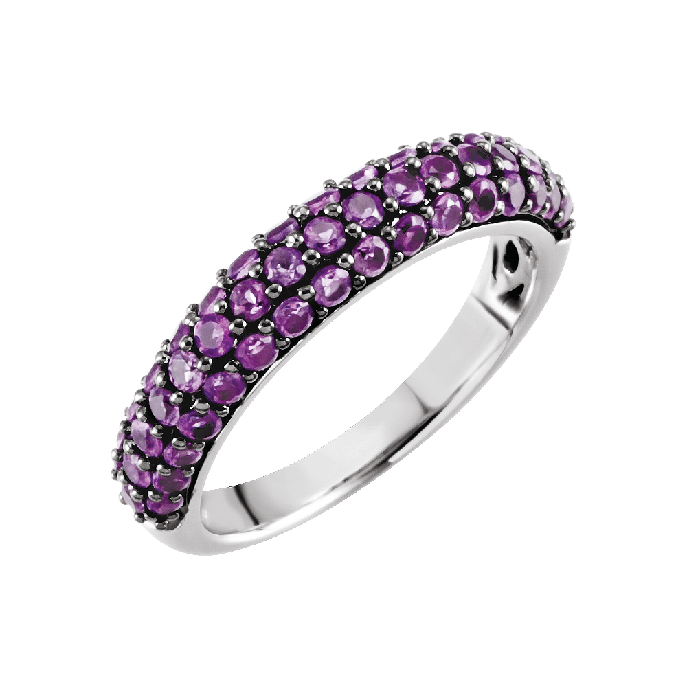 Polished white gold ring with pavé-set amethysts, Nebula Ring