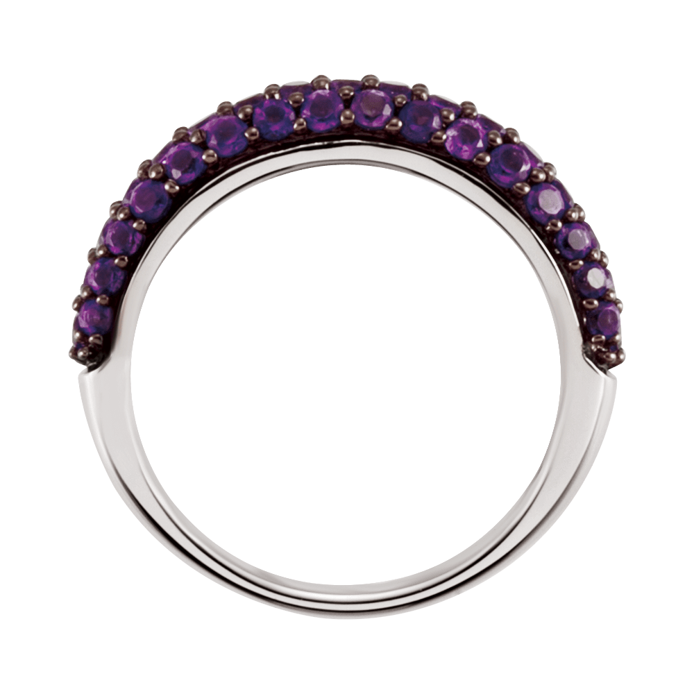 Polished white gold ring with pavé-set amethysts, Nebula Ring