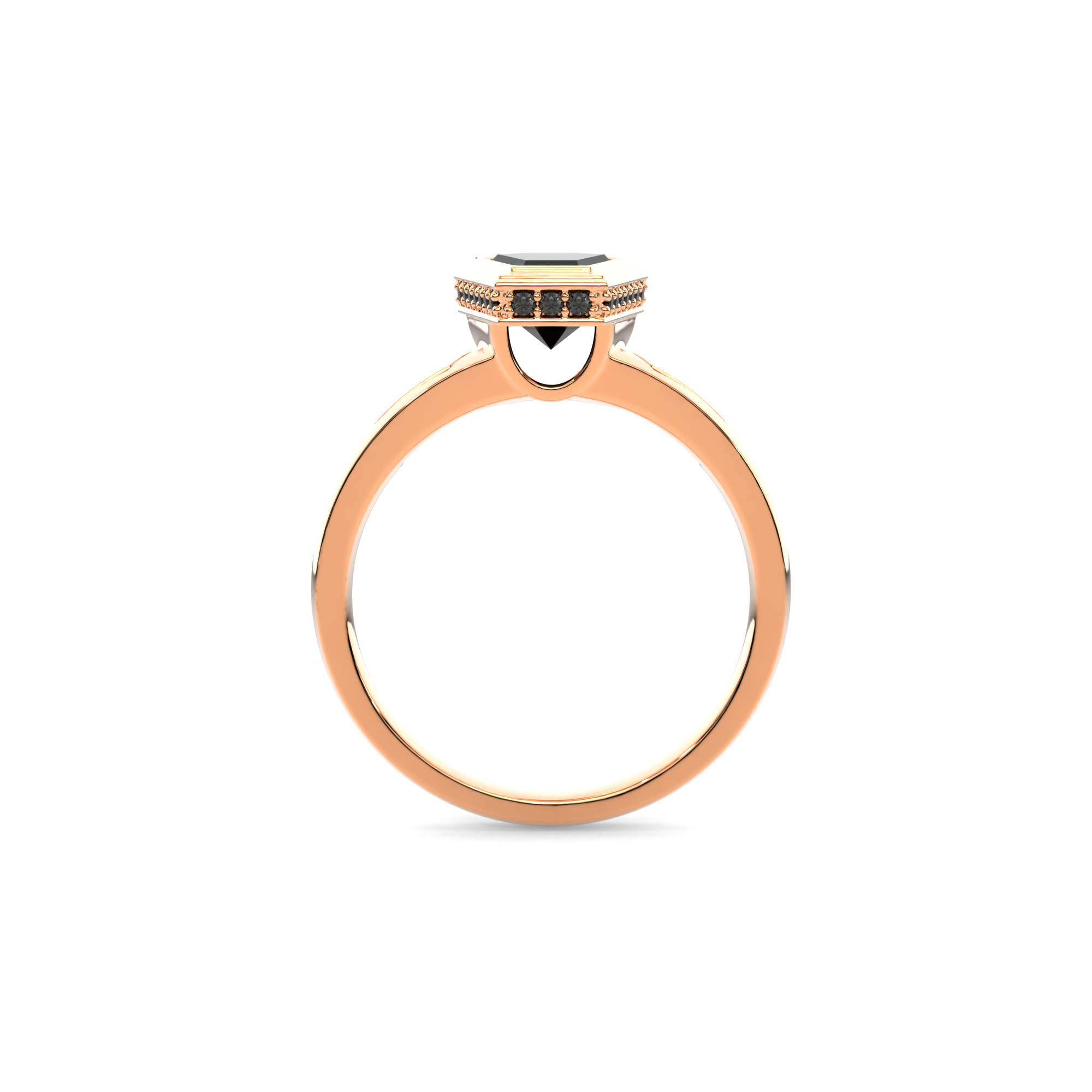 Obscura Ring in 14k rose gold with coffin-cut black diamond and coffin-shaped cutouts