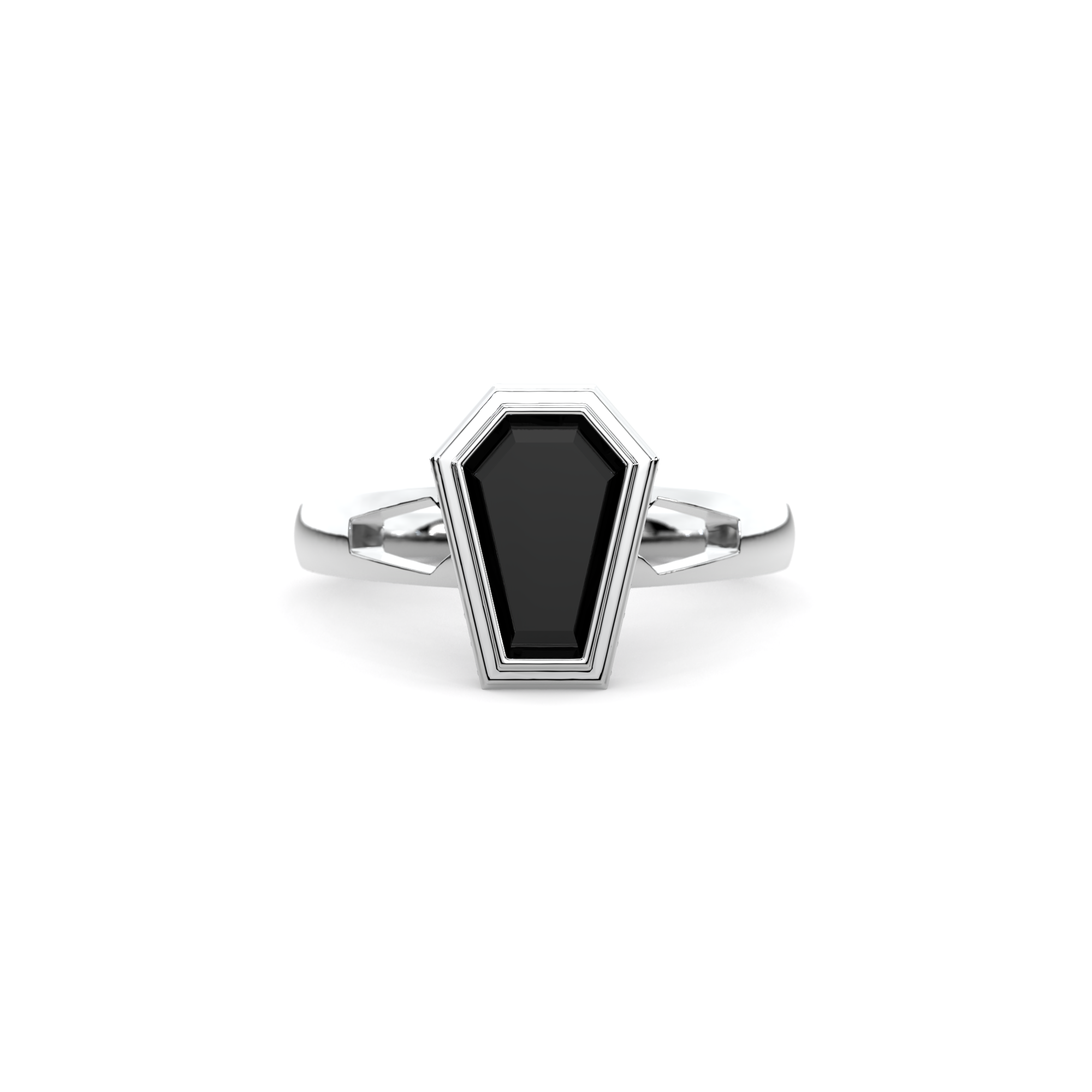 Obscura Ring in 14k white gold with coffin-cut black diamond and coffin-shaped cutouts