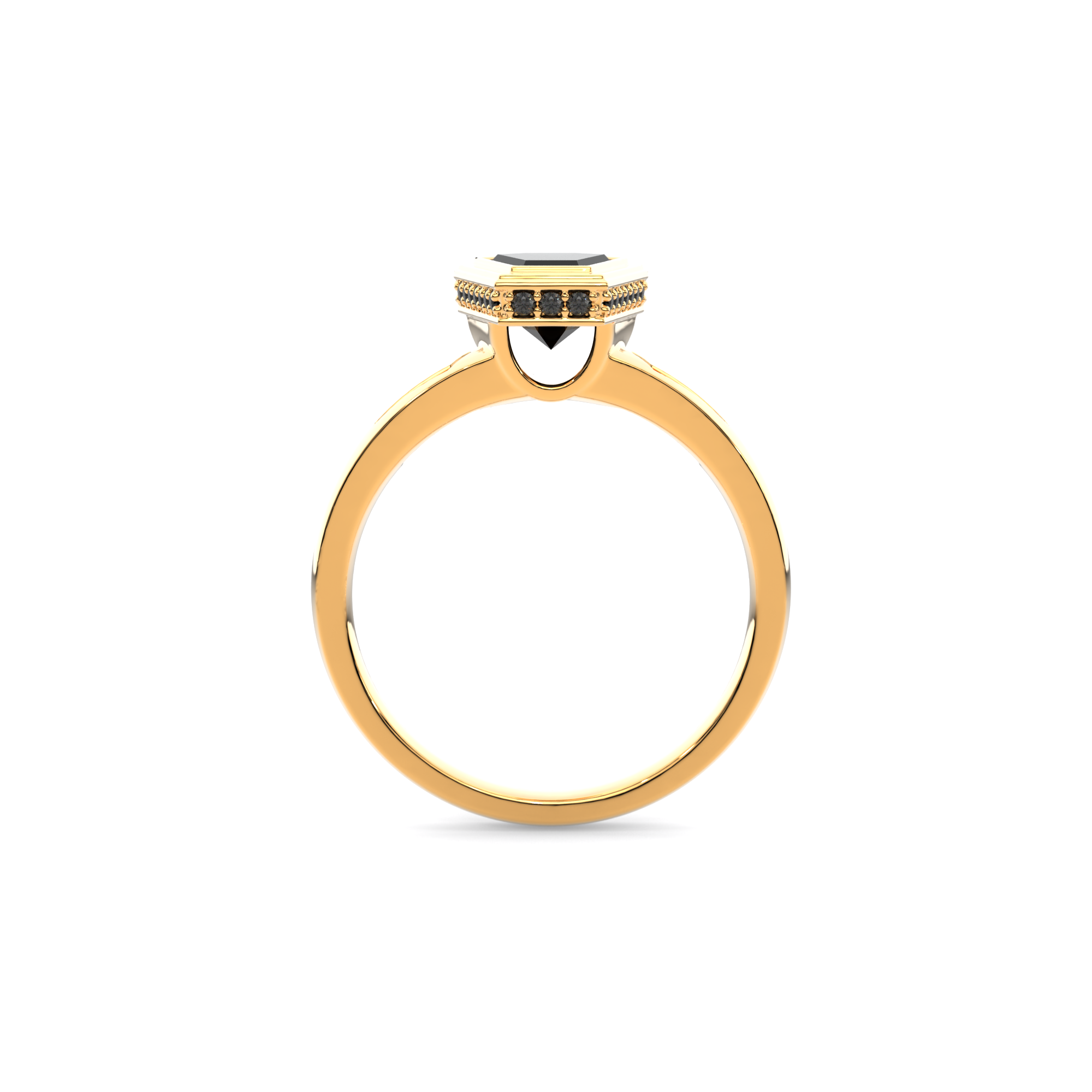 Obscura Ring in 14k yellow gold with coffin-cut black diamond and coffin-shaped cutouts