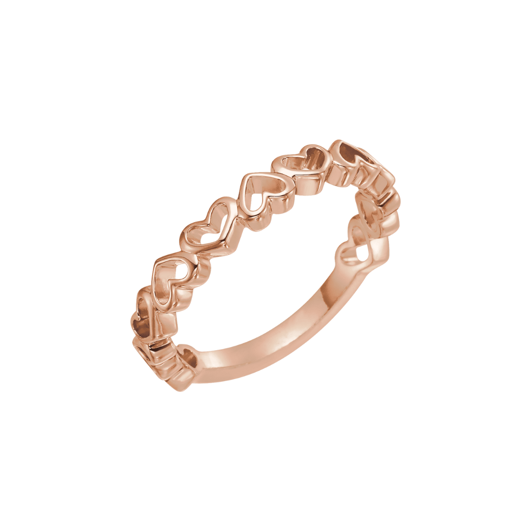 14k rose gold stackable ring with open heart design