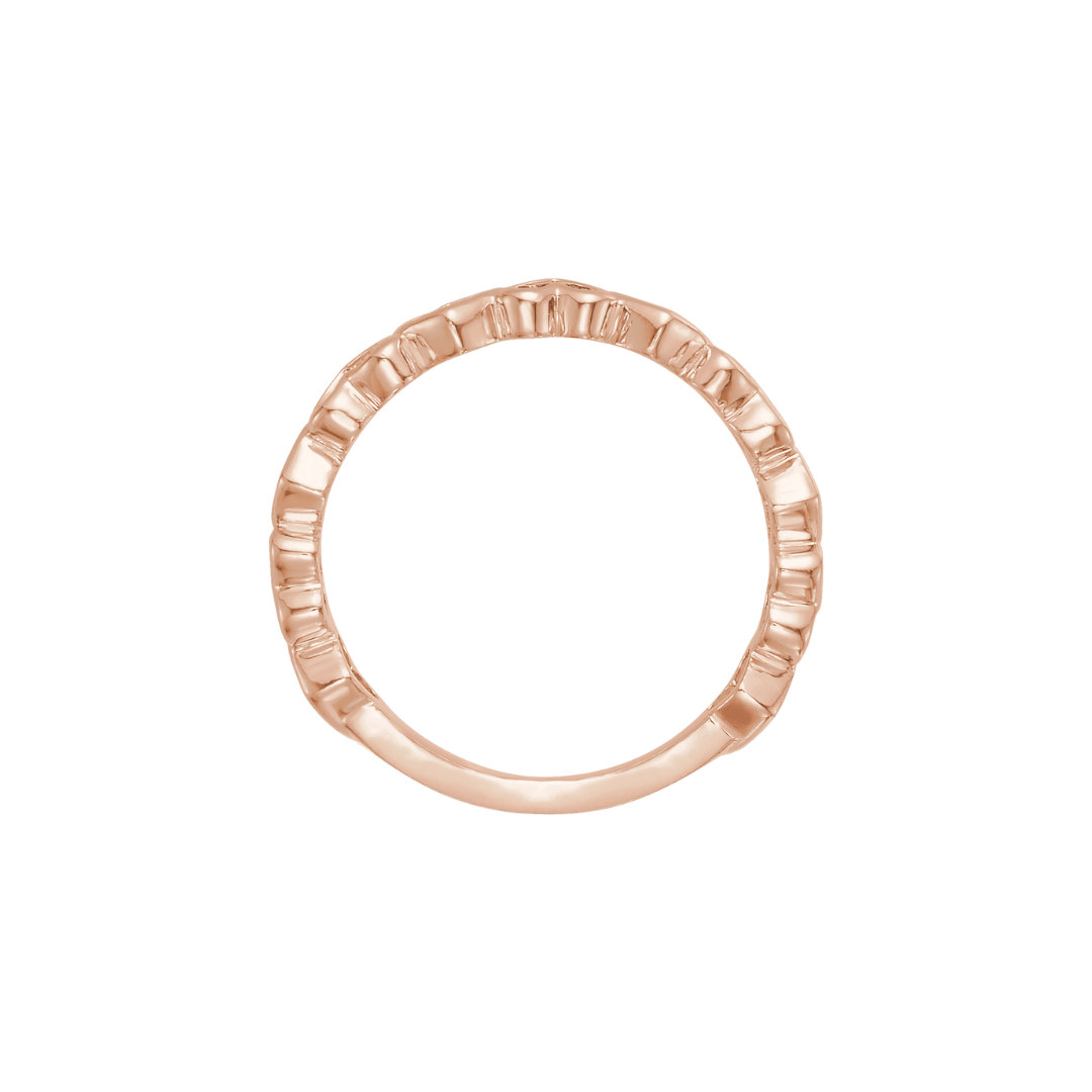 14k rose gold stackable ring with open heart design