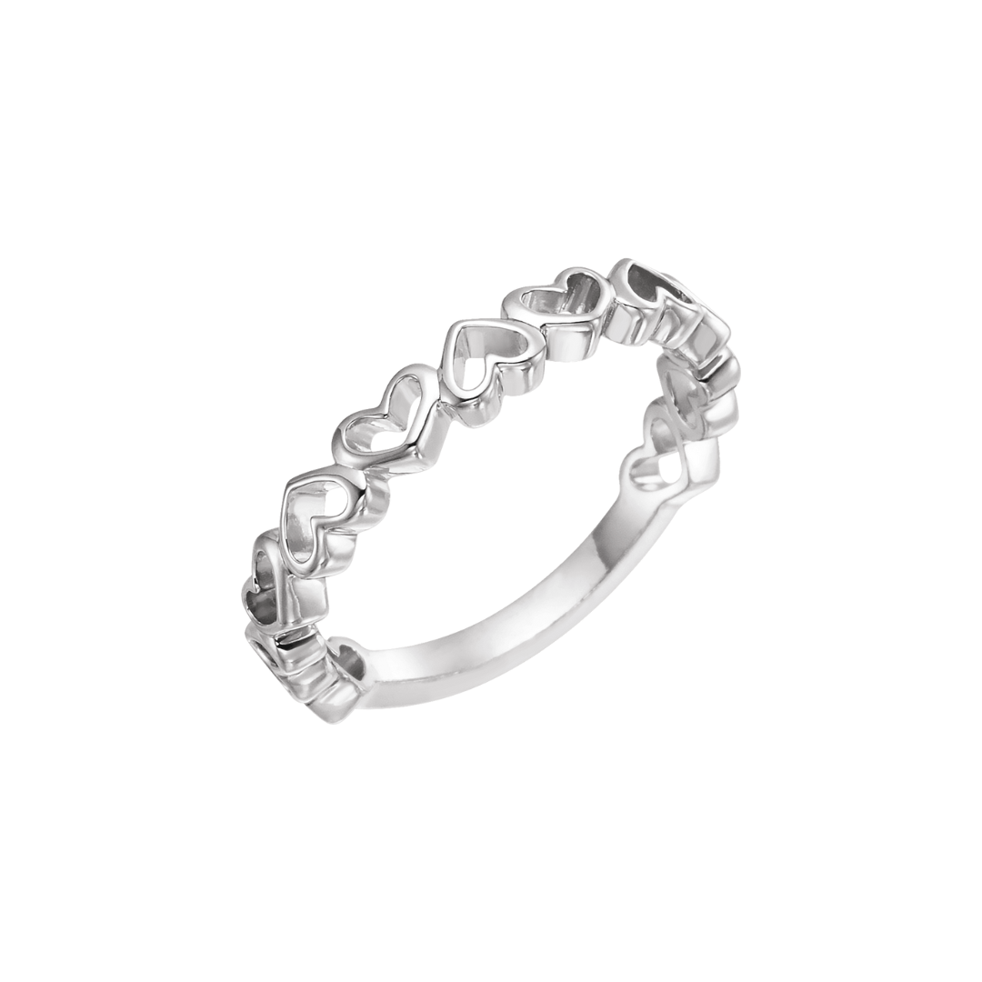 14k white gold stackable ring with open heart design
