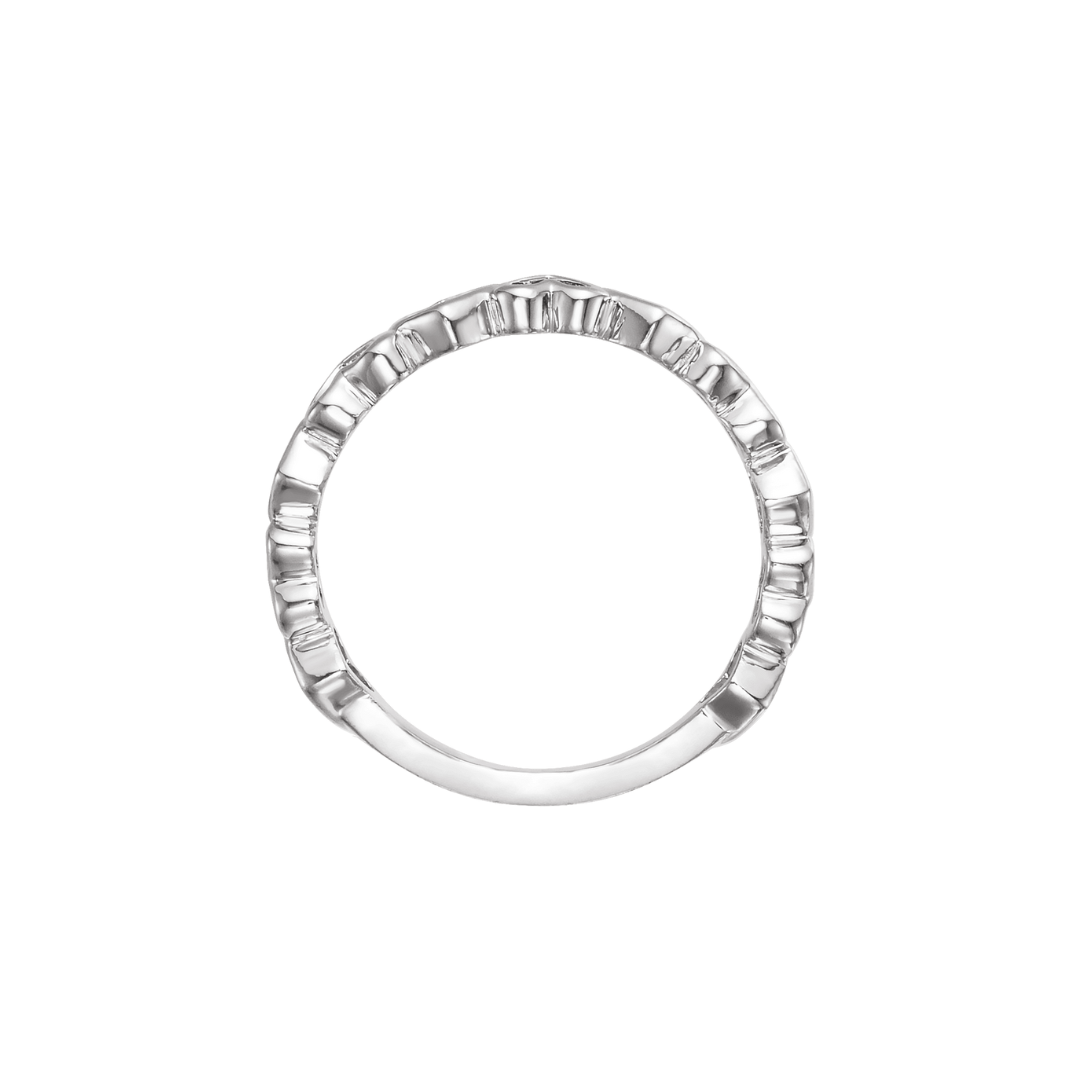 14k white gold stackable ring with open heart design