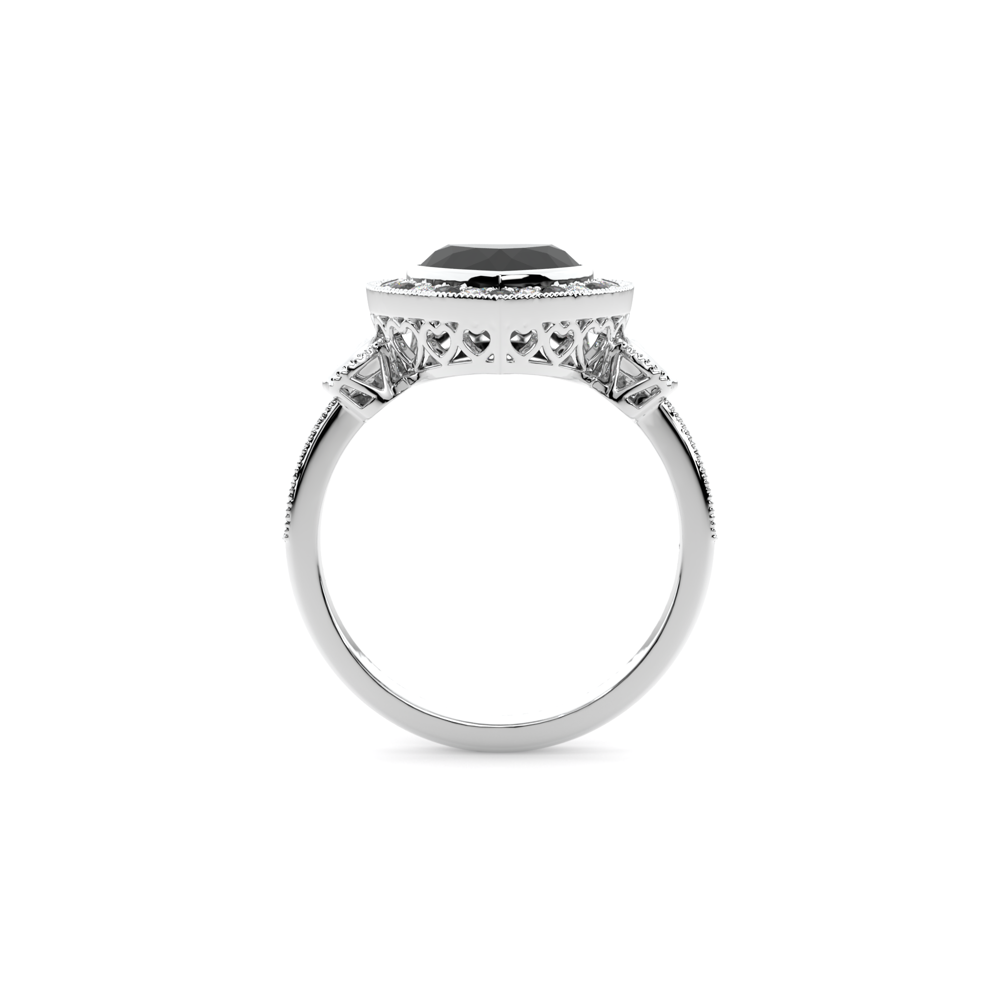 Gothic Heart Ring in 14k white gold with black diamond and black accent stones, alternative engagement ring