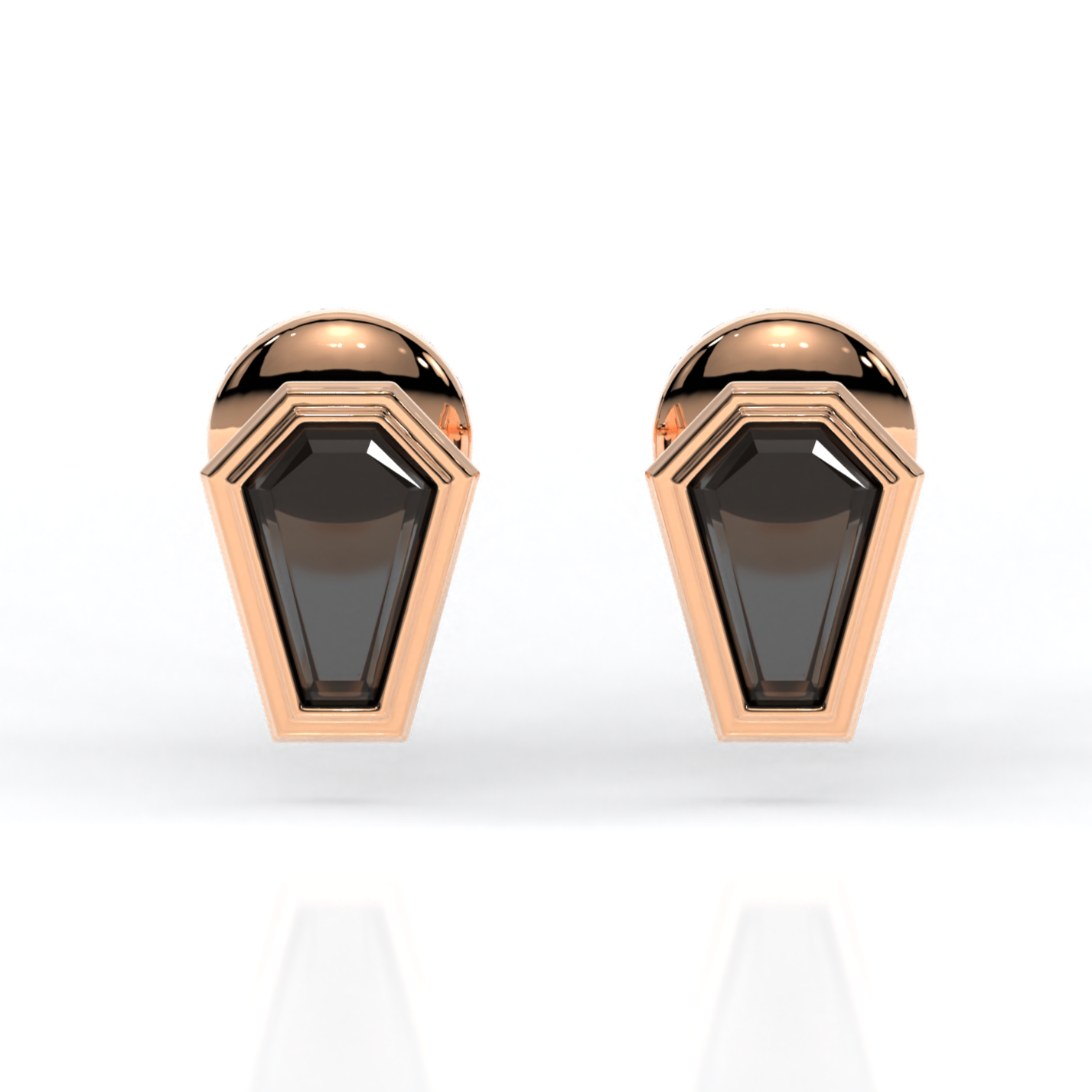 Veil of Night Studs in 14k rose gold with coffin cut black diamonds, bezel set for gothic elegance