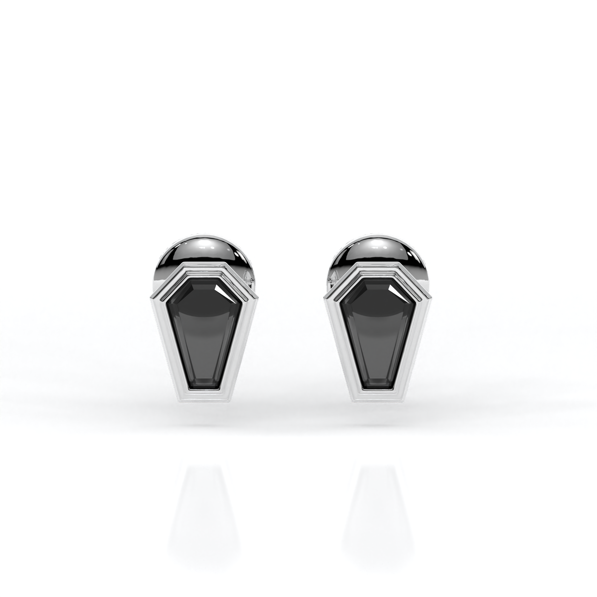 Veil of Night Studs in 14k white gold with coffin cut black diamonds, bezel set for gothic elegance