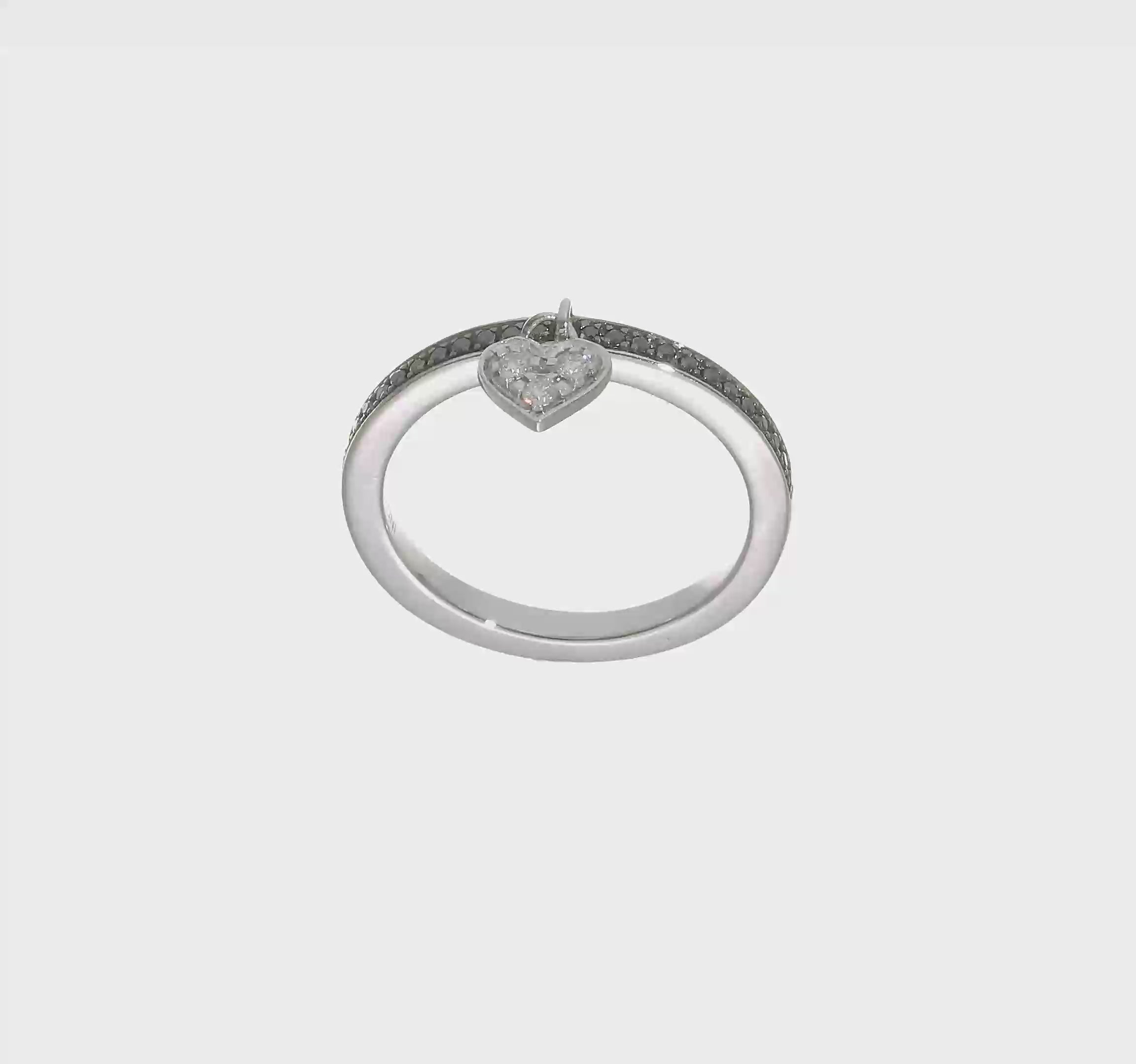 Darkheart Ring in sterling silver with white diamond heart charm and black diamond band