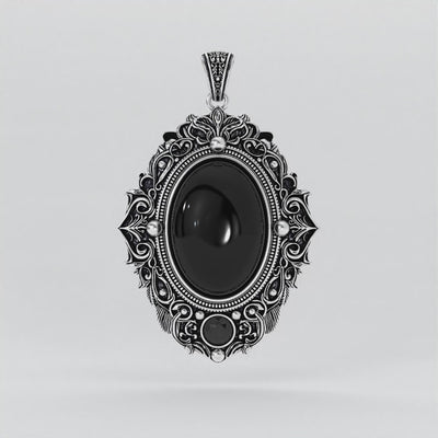 Blackened sterling silver Haunted Mirror Pendant with black onyx and black diamond