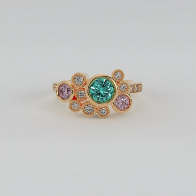 Gleam Ring with turquoise and pink Sapphires and Lab-Grown Diamonds in 14k Rose Gold