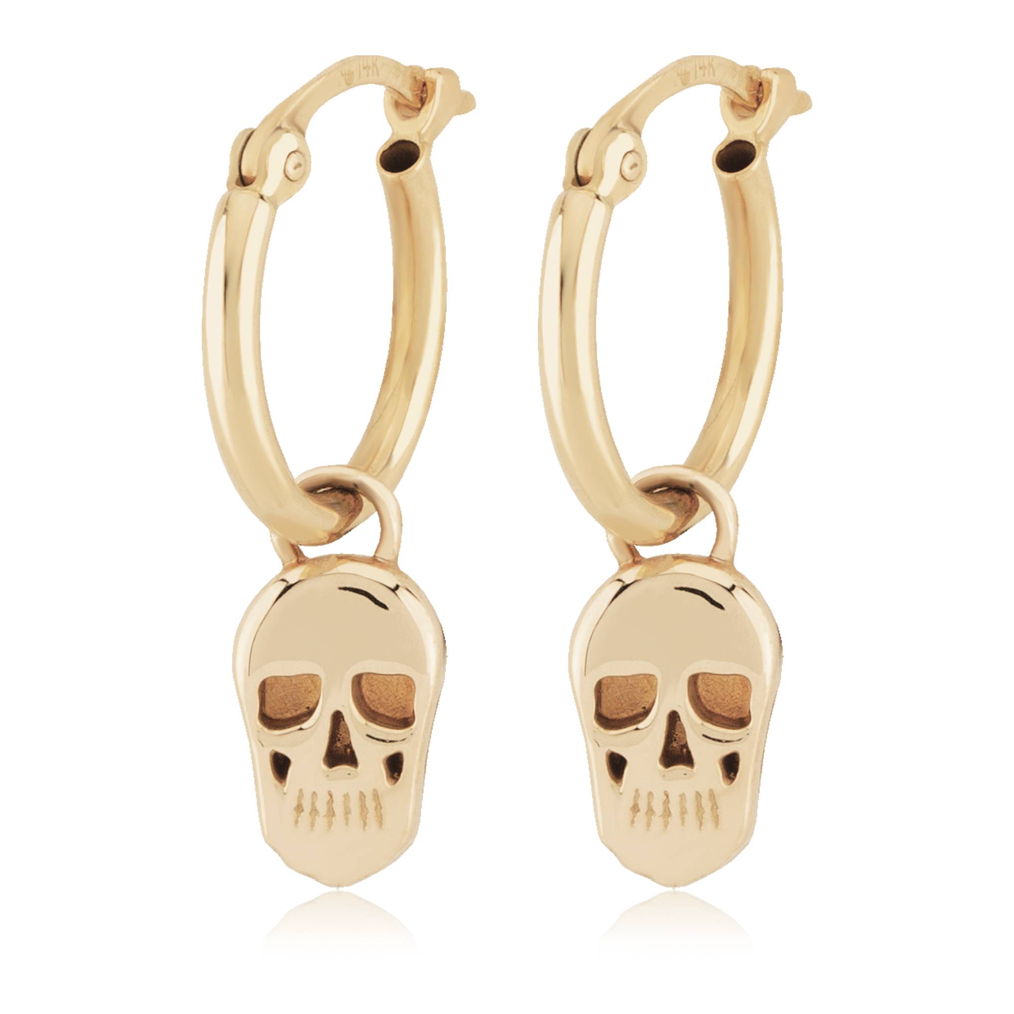 14KY gold hoop earrings with skull charms